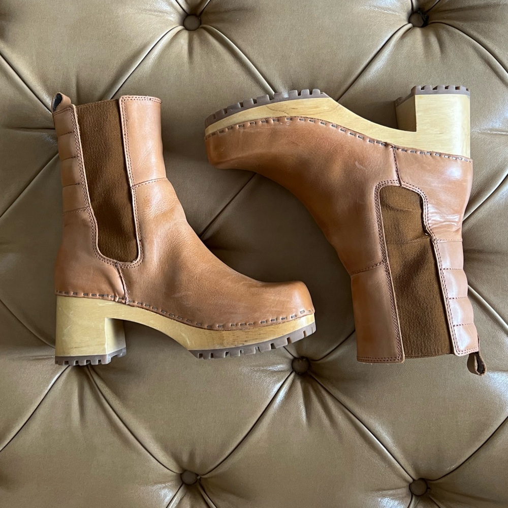 MIA Tan Leather Platform Heeled Boots